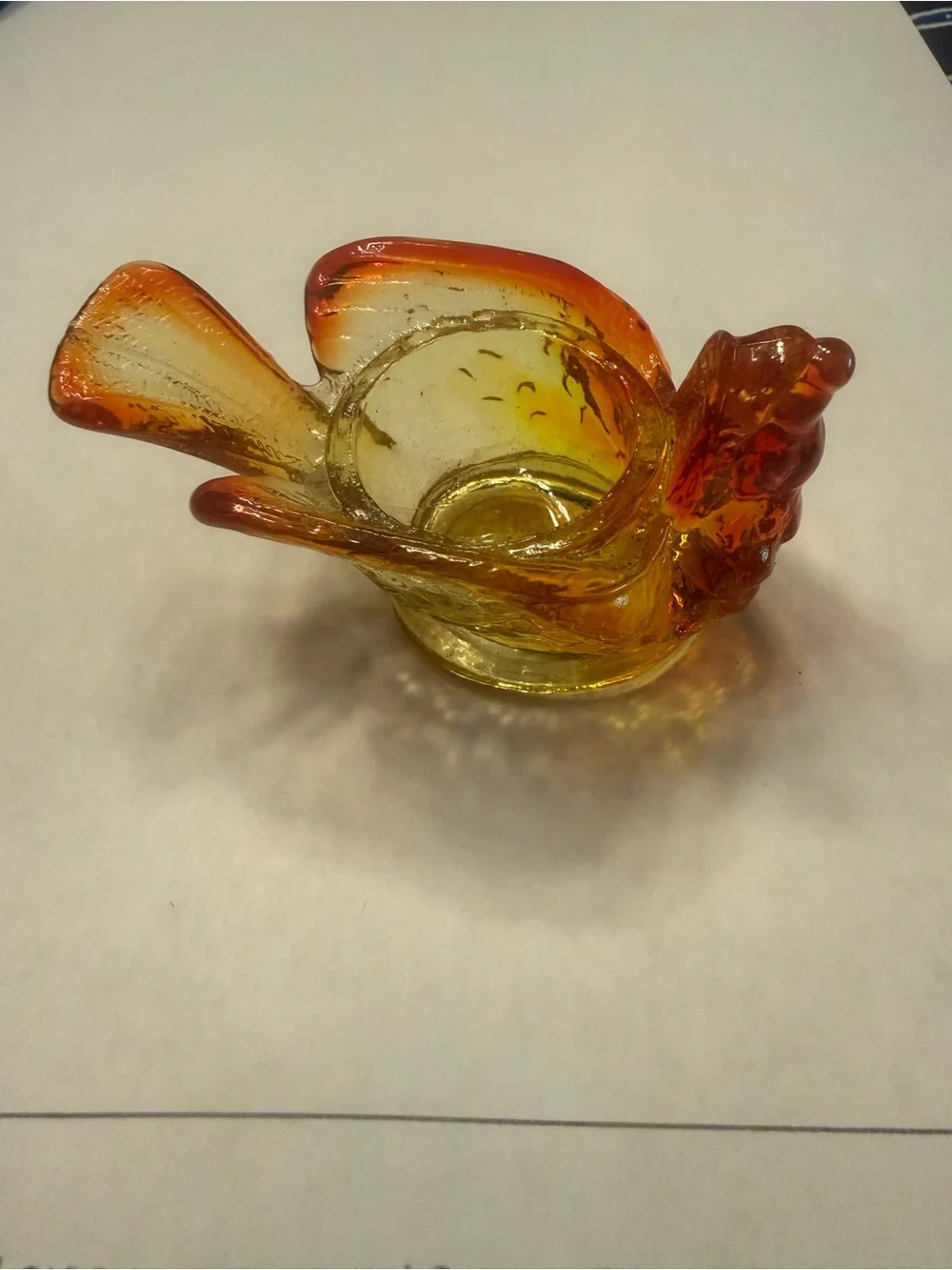 Kanawha Salt Cellar Amber-Orange Glass 3” Bird with Berry Figurine Hand Blown #5
